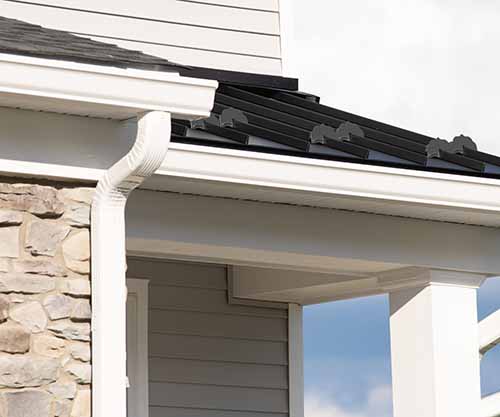 close up of kstyle gutters on awning